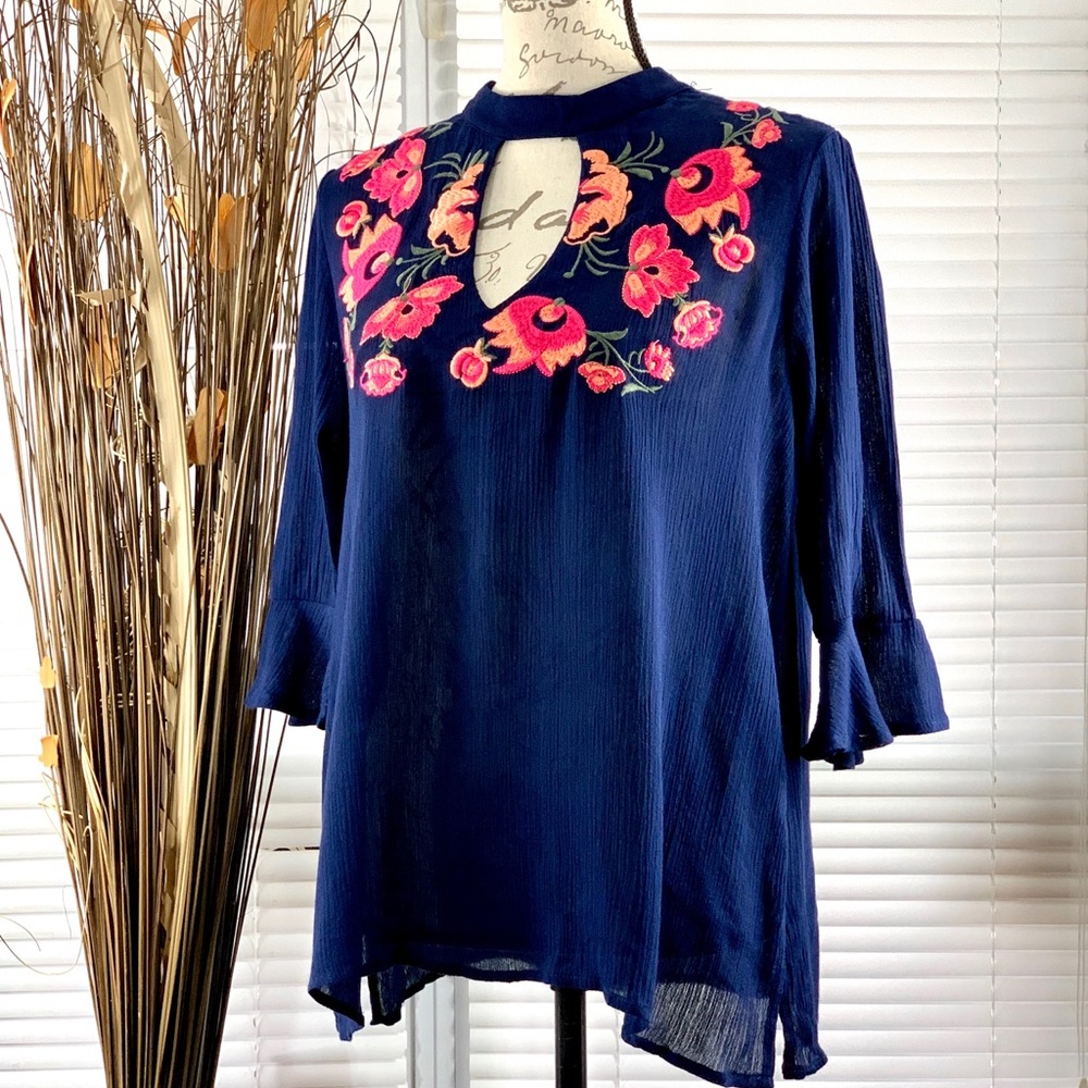 Blue Rain Embroidered Top
